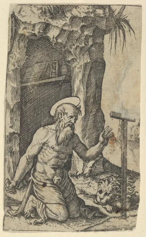 Saint Jerome kneeling before a crucifix, from "Piccoli Santi" (Small Saints)