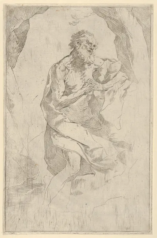 Saint Jerome kneeling on a rock facing right Wall Art by Anonymous, 17th century - High-Resolution Digital Print
