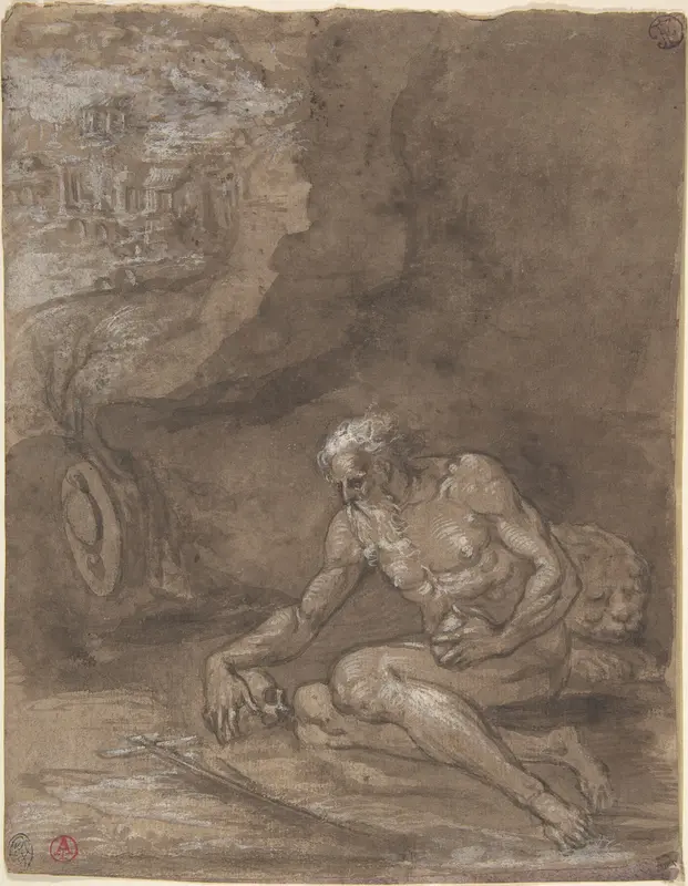 Saint Jerome Praying in a Landscape Wall Art by Niccolò dell' Abate - High-Resolution Digital Print