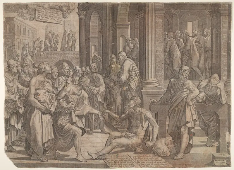 Saint John and Saint Peter Healing the Cripple Wall Art by Lambert Suavius - High-Resolution Digital Print