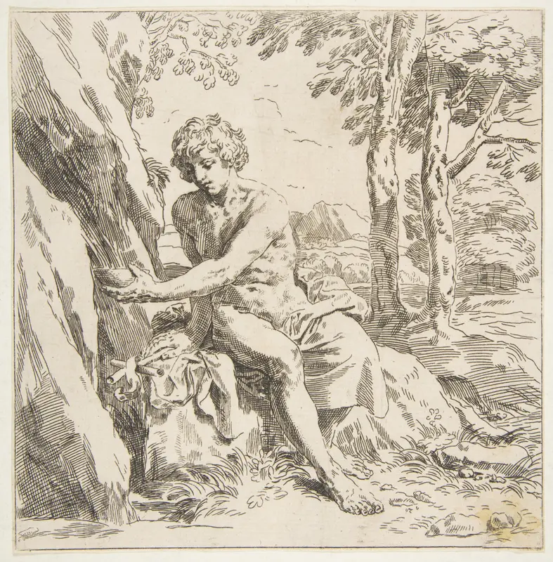 Saint John the Baptist in the desert, copy in reverse after Cantarini Wall Art by Simone Cantarini - High-Resolution Digital Print
