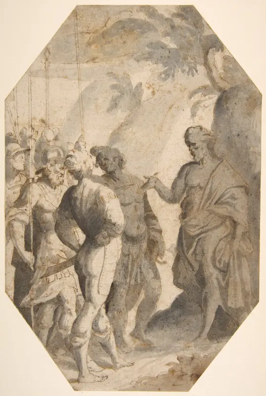 Saint John the Baptist (?) Preaching to a Group of Soldiers Wall Art by Giovanni Battista Trotti ("Il Malosso") - High-Resolution Digital Print