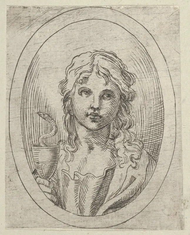 Saint John the Evangelist holding a goblet with a snake emerging from it, from "Christ, the Virgin, and Thirteen Apostles" Wall Art by Anonymous, 17th century - High-Resolution Digital Print