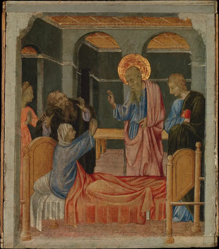 Saint John the Evangelist Raises Drusiana Wall Art by Giovanni di Paolo (Giovanni di Paolo di Grazia) - High-Resolution Digital Print