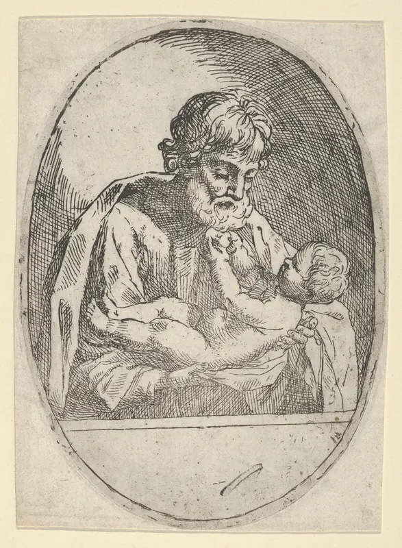 Saint Joseph holding the infant Christ, who raises up his hands, an oval composition Wall Art by Anonymous, 17th century - High-Resolution Digital Print