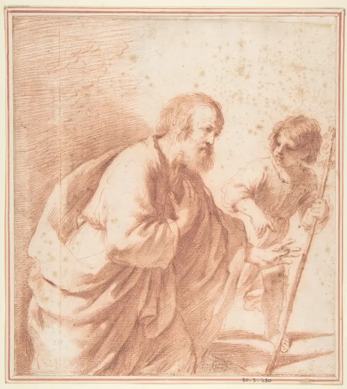 Saint Joseph Seen with his Flowering Staff, which is Held by the Christ Child Wall Art by Guercino (Giovanni Francesco Barbieri) - High-Resolution Digital Print
