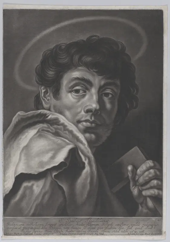 Saint Jude, head and shoulders, holding a square rule Wall Art by Johann Lorenz Haid - High-Resolution Digital Print
