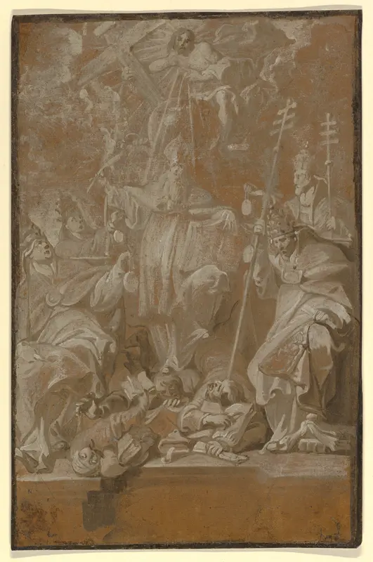 Saint Lambert Trampling his Murderers, Surrounded by the Four Church Fathers Wall Art by Antoine Sallaert - High-Resolution Digital Print