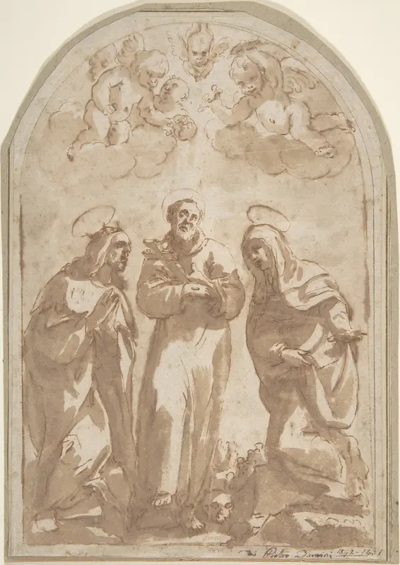 Saint Louis of France, Saint Francis, and a Female Monastic Saint Wall Art by Pietro Damini (Pietro Damini da Castelfranco) - High-Resolution Digital Print