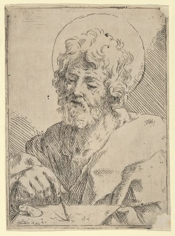 Saint Luke holding a paint brush and palette, after Reni (?) Wall Art by Anonymous, 17th century - High-Resolution Digital Print