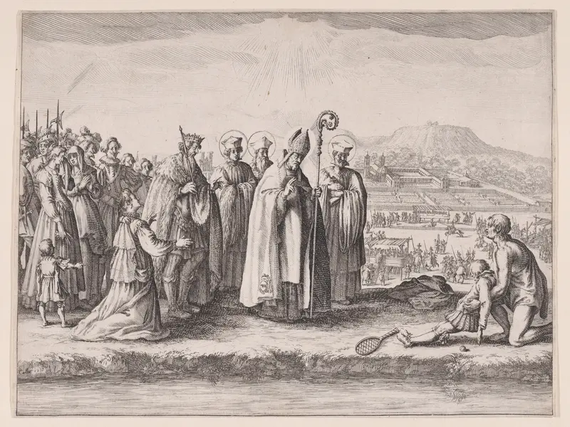 Saint Mansuy, pièce appelée aussi Saint Mansuet ou La Raquette (Saint Mansuy, piece also called Saint Mansuet or The Racket) Wall Art by Jacques Callot - High-Resolution Digital Print