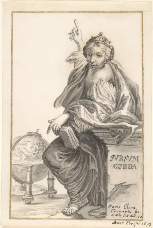 Saint Margaret Pointing to Heaven, with a Globe Next to Her Wall Art by Maria Clara Eimmart - High-Resolution Digital Print