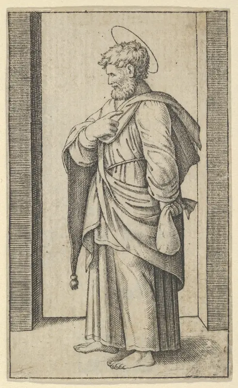 Saint Matthew, a small sack in his left hand, from "Piccoli Santi" (Small Saints)