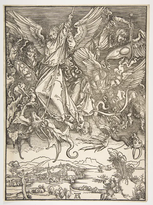 Saint Michael and the Dragon, from "The Apocalypse" Wall Art by Albrecht Dürer - High-Resolution Digital Print