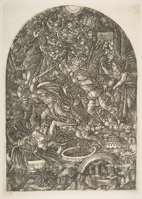 Saint Michael and the Dragon, from the Apocalypse Wall Art by Jean Duvet - High-Resolution Digital Print