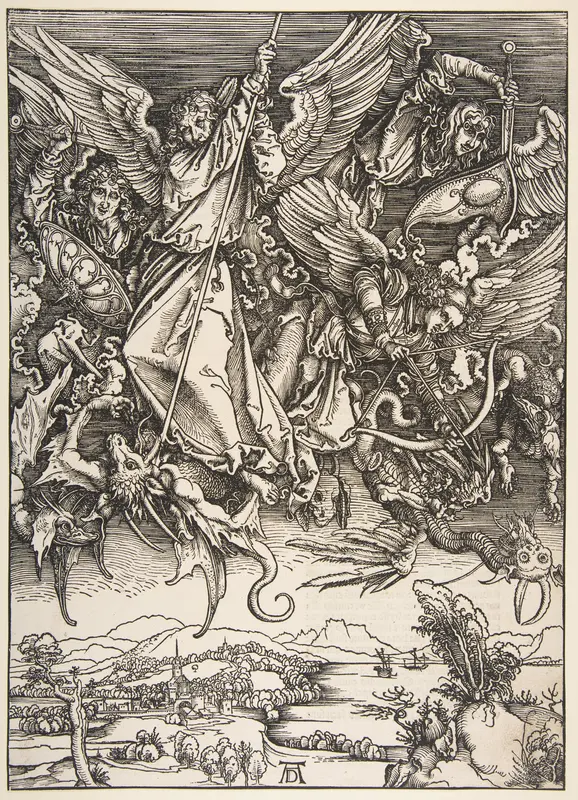 Saint Michael Fighting the Dragon, from "The Apocalypse" Wall Art by Albrecht Dürer - High-Resolution Digital Print