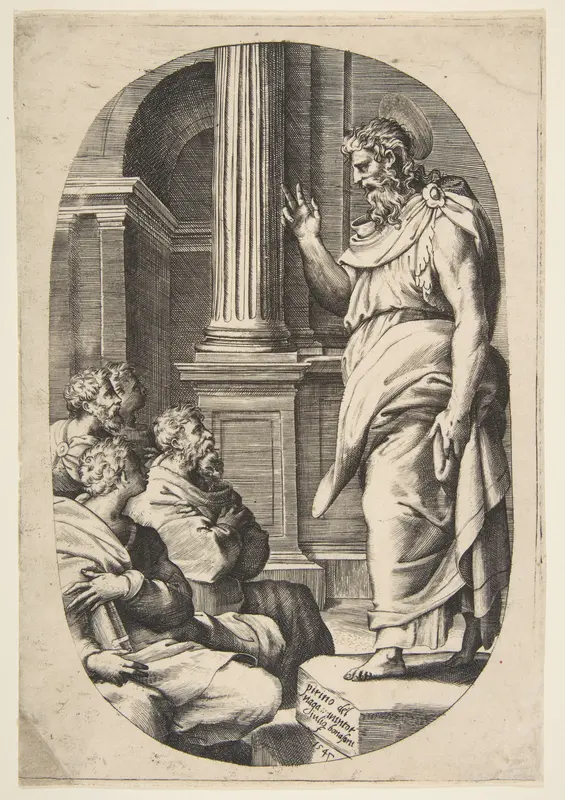 Saint Paul Preaching, an oval composition Wall Art by Giulio Bonasone - High-Resolution Digital Print