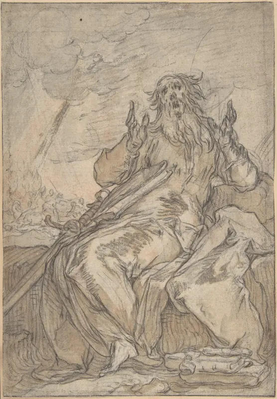 Saint Paul Seated, with his Conversion in the Background (recto); Figure Sketch (verso) Wall Art by Abraham Bloemaert - High-Resolution Digital Print
