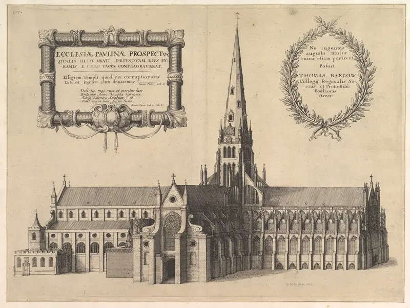 Saint Paul's from the South Showing the Spire (Ecclesiae Paulinae Prospectus...), from "The History of St. Paul's Cathedral in London"
