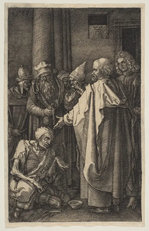 Saint Peter and Saint John at the Gate of the Temple, from "The Passion" Wall Art by Albrecht Dürer - High-Resolution Digital Print