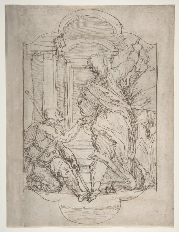 Saint Peter and Saint John Healing a Cripple at the Gate of the Temple Wall Art by Perino del Vaga (Pietro Buonaccorsi) - High-Resolution Digital Print