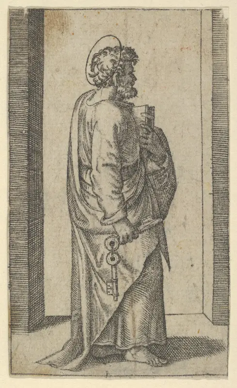Saint Peter, keys in right hand, book in left, facing right, from "Piccoli Santi" (Small Saints)
