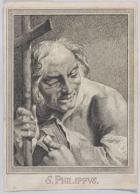 Saint Philip, head and shoulders, holding a cross and a book; after Giovanni Battista Piazzetta (copy in reverse) Wall Art by Marco Alvise Pitteri - High-Resolution Digital Print