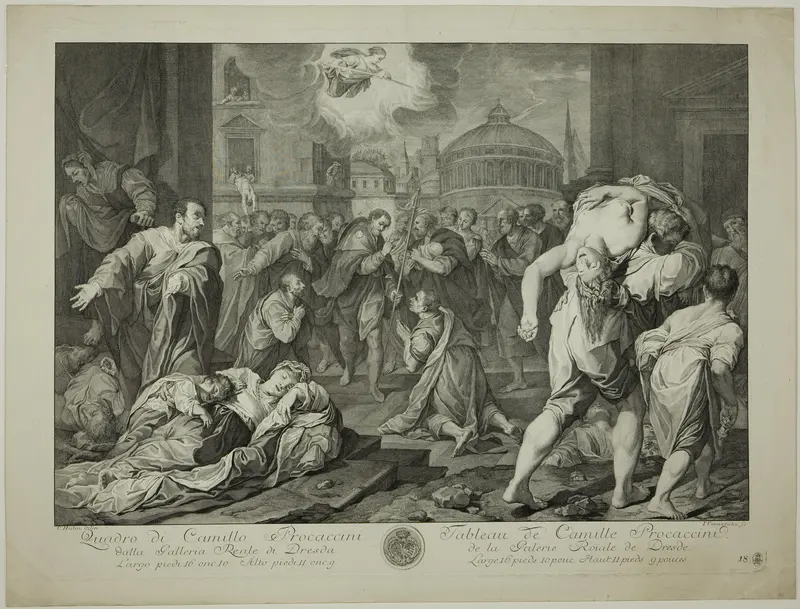 Saint Roch Healing Sufferers from the Plauge, from Recueil d'estampes d'après les plus célèbres tableaux de la Galerie Royale de Dresde Wall Art by Giuseppe Camerata, II - High-Resolution Digital Print
