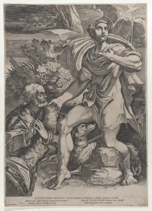 Saint Roch with a donor and a dog at left Wall Art by Francesco Brizio - High-Resolution Digital Print
