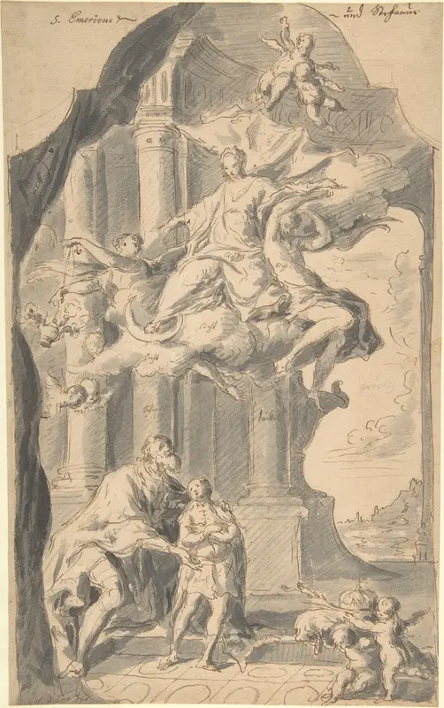 Saint Stephen of Hungary Presenting his Son, Saint Emeric, to the Virgin Wall Art by Franz Xavier Karl Palko - High-Resolution Digital Print