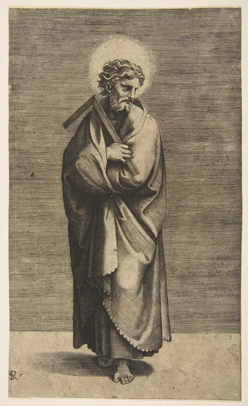 Saint Thomas holding a square rule, his head turned to the right