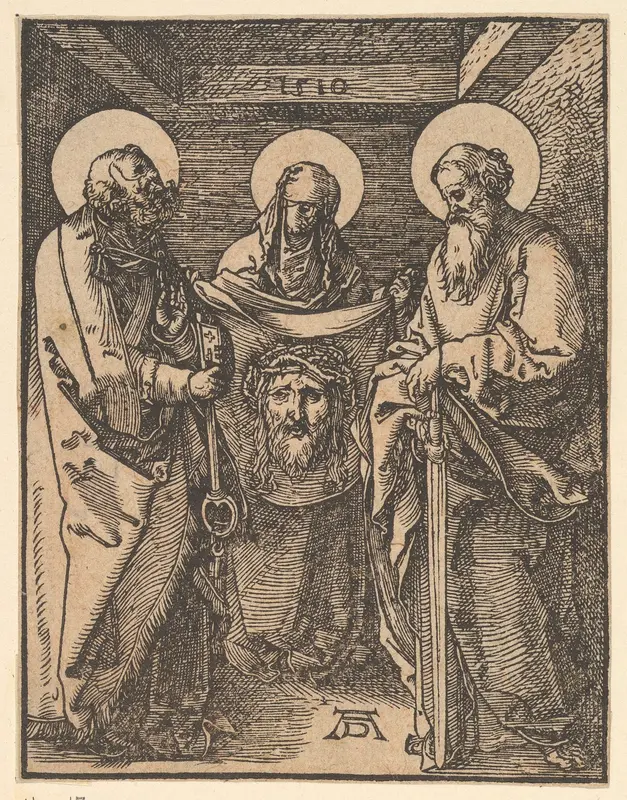 Saint Veronica between Saints Peter and Paul, from "The Little Passion" (copy) Wall Art by Albrecht Dürer - High-Resolution Digital Print