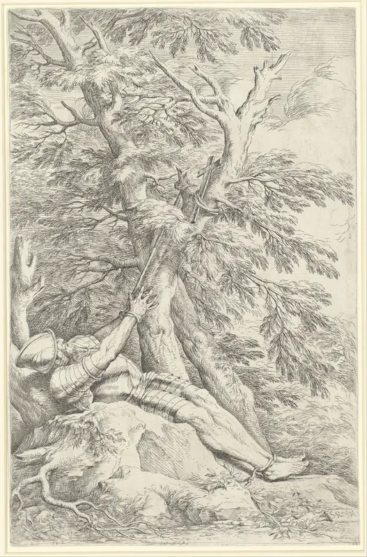 Saint William of Maleval, hands tied with rope fastened to a tree Wall Art by Salvator Rosa - High-Resolution Digital Print
