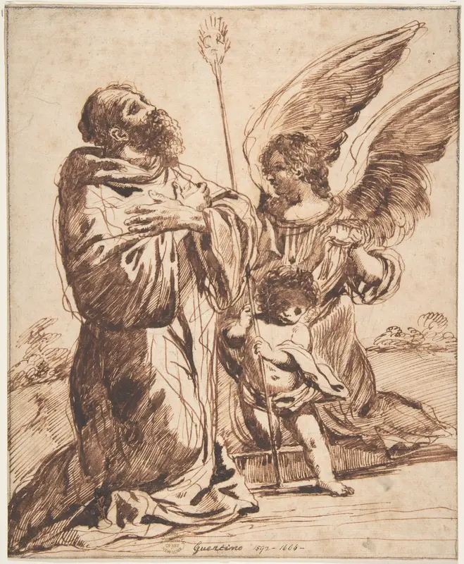 Saint with Angel and Putto Wall Art by Guercino (Giovanni Francesco Barbieri) - High-Resolution Digital Print