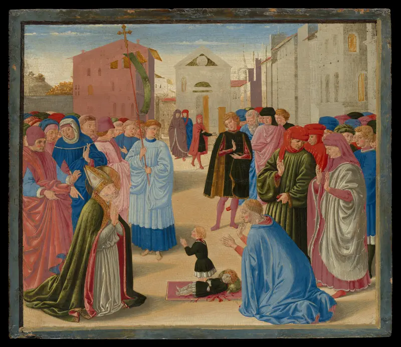 Saint Zenobius Resuscitating a Dead Child Wall Art by Benozzo Gozzoli (Benozzo di Lese di Sandro) - High-Resolution Digital Print