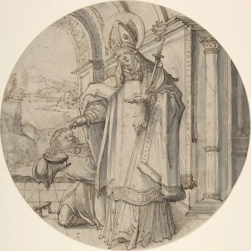 Saintly Prelate Distributing Alms Wall Art by Christoph Amberger - High-Resolution Digital Print