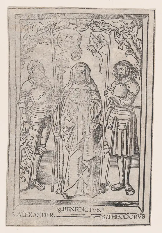 Saints Alexander and Theodore flanking Saint Benedict Wall Art by Anonymous, Italian, 16th century - High-Resolution Digital Print