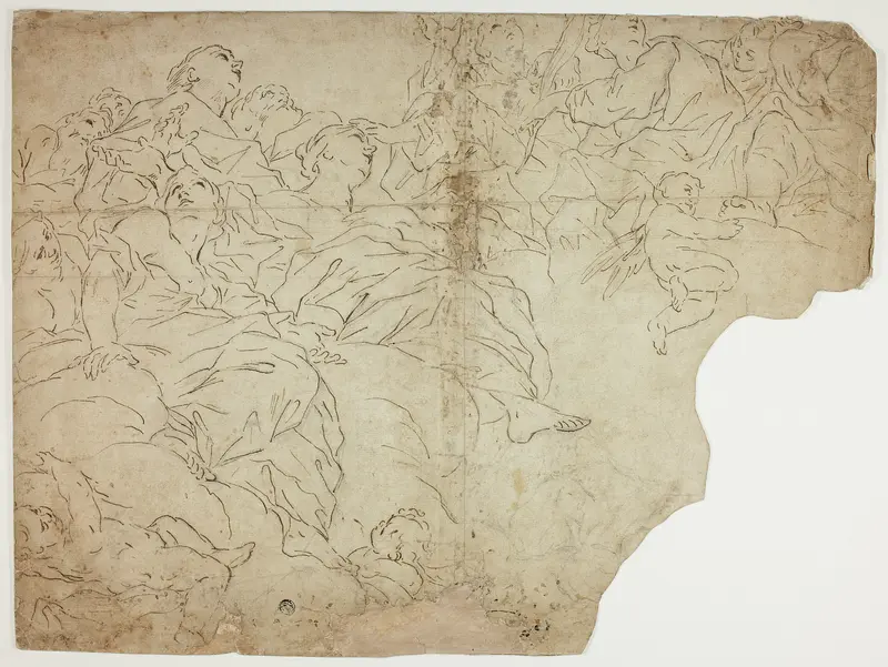Saints, or Allegorical Figures and Putti on Clouds Wall Art by Giovanni Battista Beinaschi - High-Resolution Digital Print