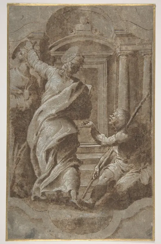 Saints Peter and John Healing a Cripple at the Gate of the Temple Wall Art by Perino del Vaga (Pietro Buonaccorsi) - High-Resolution Digital Print