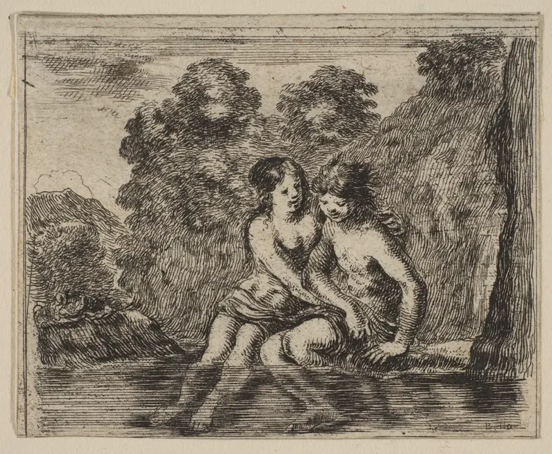 Salmacis and Hermaphrodite, from 'Game of Mythology' (Jeu de la Mythologie) Wall Art by Stefano della Bella - High-Resolution Digital Print