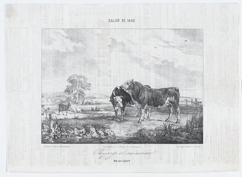 Salon of 1842:  Landscape with Animals Wall Art by Jules-Robert-Pierre-Joseph Challamel - High-Resolution Digital Print