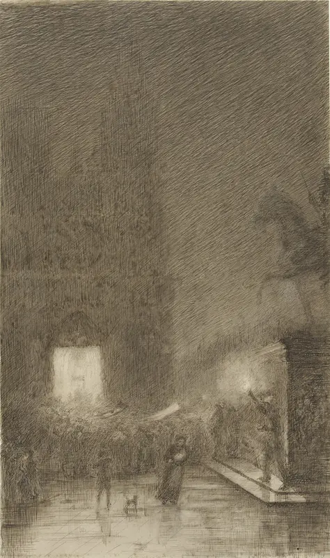 Samenscholing bij avond voor een kathedraal Wall Art by Félix Hilaire Buhot - High-Resolution Digital Print