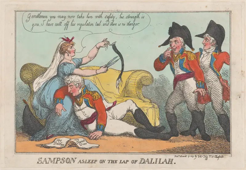 Sampson Asleep on the Lap of Dalilah Wall Art by Thomas Rowlandson - High-Resolution Digital Print