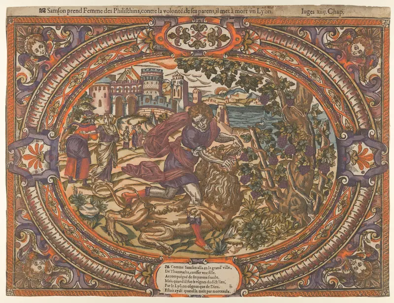Samson and the Lion, from "The Story of Samson" Wall Art by Anonymous, French, 16th century - High-Resolution Digital Print