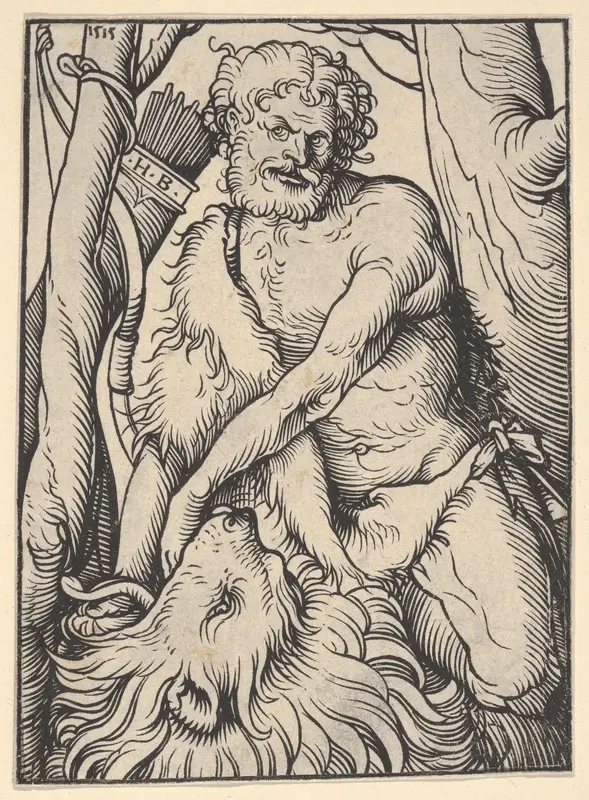 Samson Killing the Lion Wall Art by Hans Burgkmair - High-Resolution Digital Print