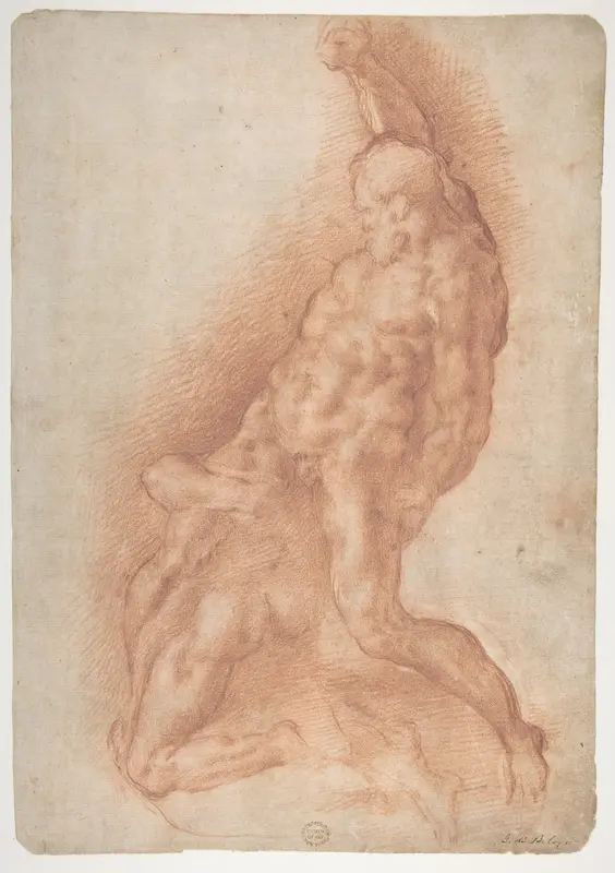 Samson Slaying the Philistine, after Michelangelo (recto); Figure of Fury, after Rosso Fiorentino (verso) Wall Art by Giovanni Battista Naldini - High-Resolution Digital Print