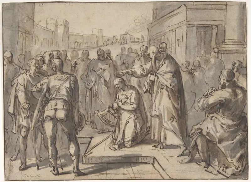 Samuel Annointing David (recto); Sketch of two figures (verso) Wall Art by Karel van Mander I - High-Resolution Digital Print