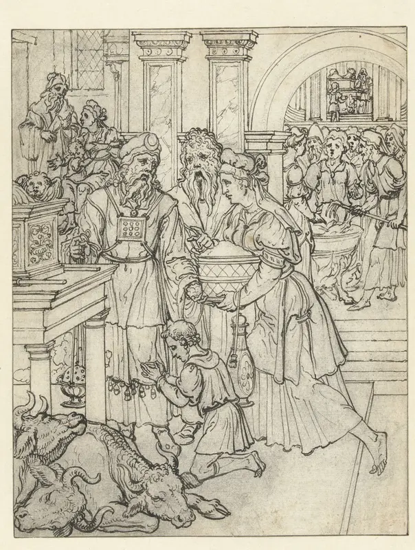 Samuel en zijn ouders voor de hogepriester Eli Wall Art by Dirck Pietersz. Crabeth - High-Resolution Digital Print