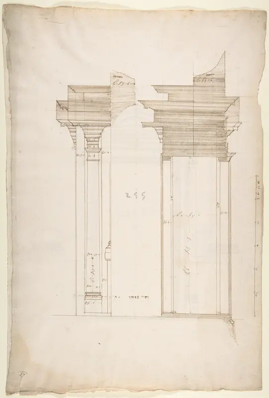 San Lorenzo, Library, portal, section (recto) San Lorenzo, Library, Ricetto, portal, elevation (verso)