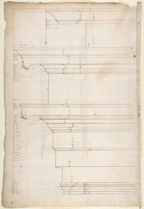San Lorenzo, Library, Ricetto, entablature, elevation profile (recto) San Lorenzo, Library, Ricetto, column, elevation (verso)